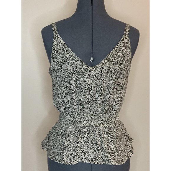 Black Speckle On Tan Print Tank Top Blouse V-neck Shell Chemise Elastic Waist XS - Picture 2 of 4